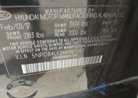 2017 Hyundai Elantra Se from USA, damaged, VIN 5NPD84LF2HH187242